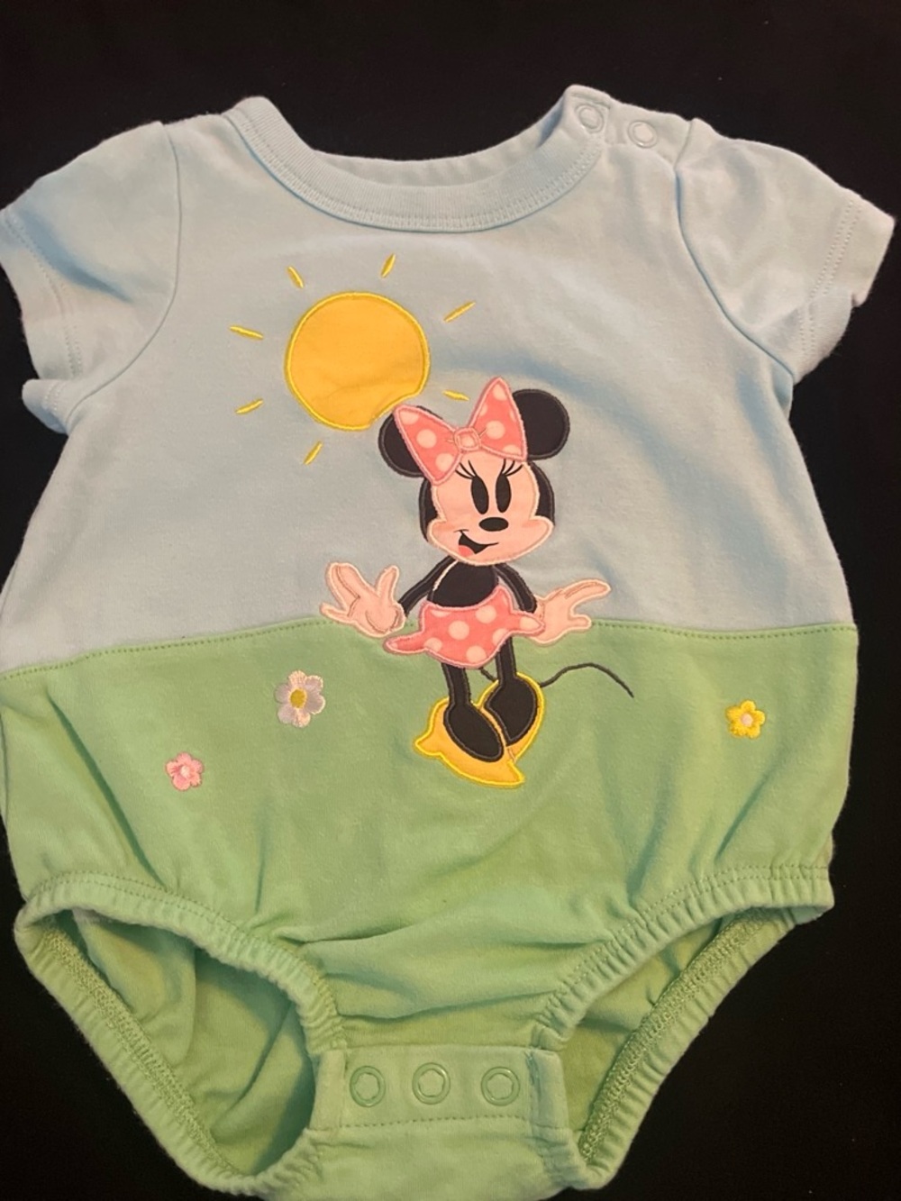 Disney Pastel Blue & Light Green Minnie Mouse Baby One-Piece